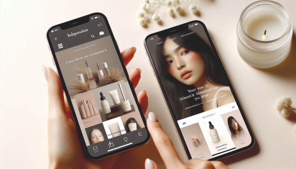 User browsing clean and trustworthy skincare brand website on smartphone.