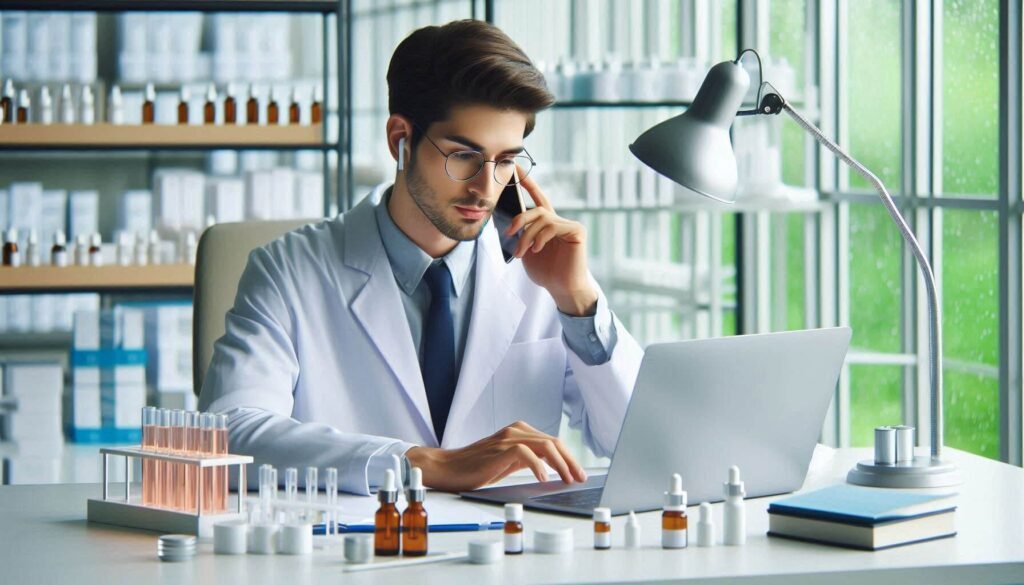 Founder researching and comparing skincare suppliers online