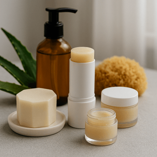 A clean and modern skincare shelf with just a few essential products reflecting the Skinimalism 2.0 trend.