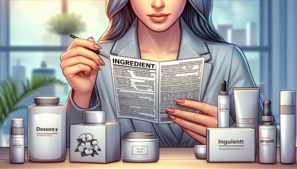 Gen Z skincare consumer reading ingredient labels to choose barrier-repair products.