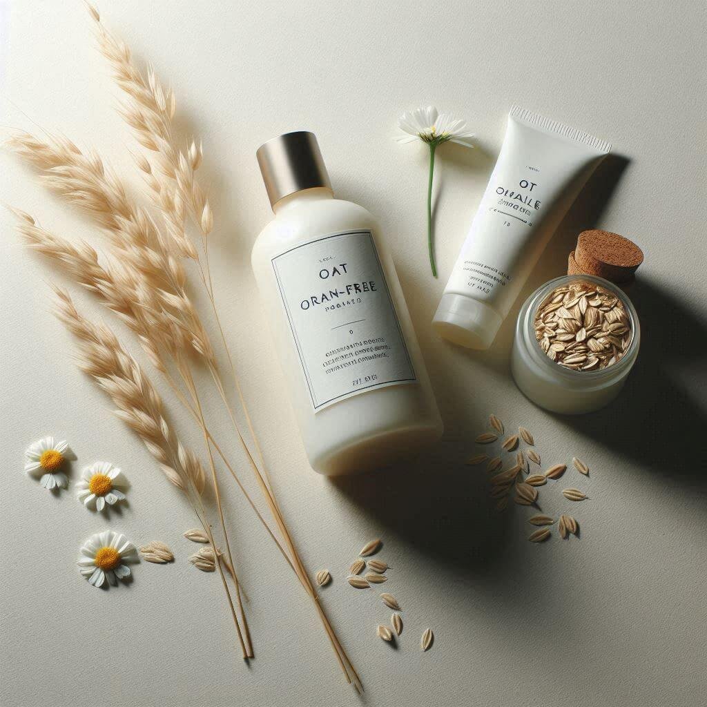 Fragrance-free skincare products with chamomile and aloe on a clean blue background