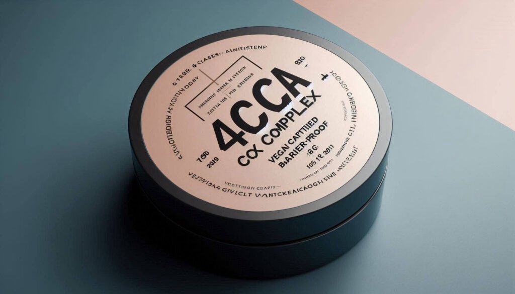 An example of a modern minimalist product label emphasizing “Cica 4X Complex | Vegan Certified | Barrier-Proof.”