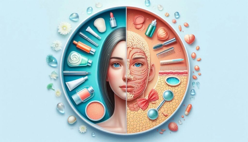 Illustration showing the difference between healthy and damaged skin barriers in skincare science