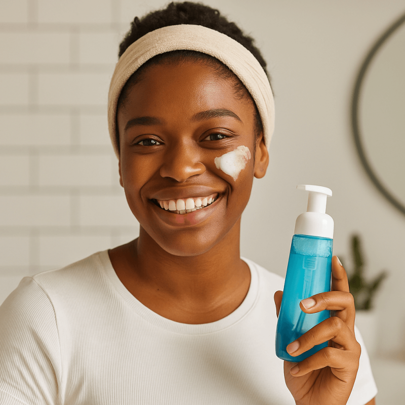Future-Focused Gen Z Skincare Strategy A beauty brand team brainstorming with trend boards, skincare samples, and Gen Z user personas.